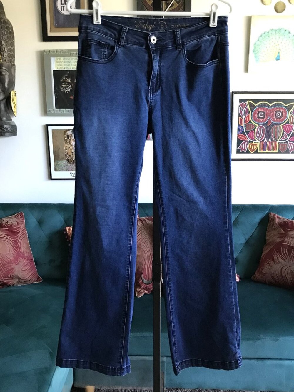 ETHYL size 6 Blue Stretch Lightweight Denim Mid-Rise Boot Flare Jeans